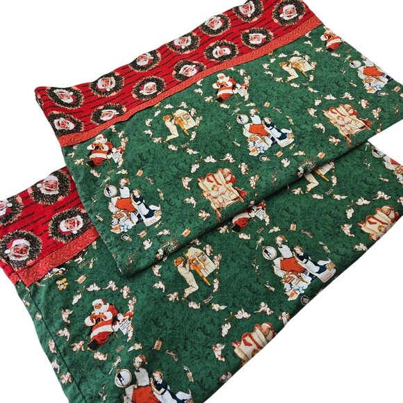 Norman Rockwell Other - VTG Norman Rockwell Christmas Pillowcases Green Red Retro Holiday Print